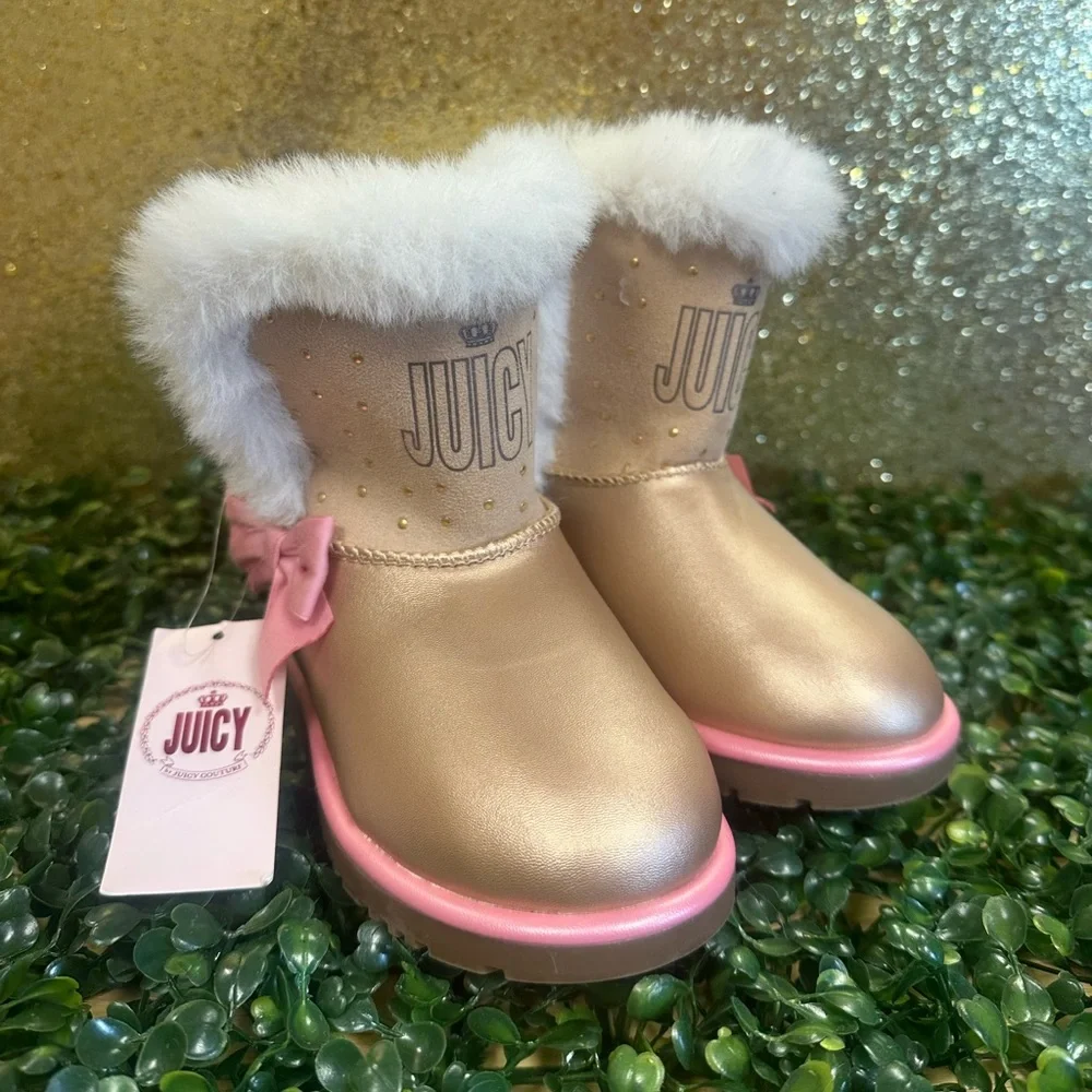 Juicy Couture Gold and Pink Fur Boots